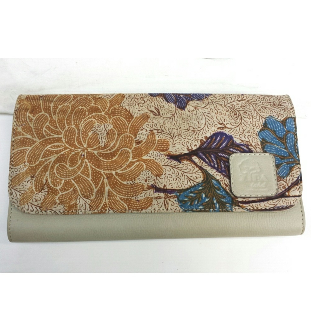 Ziba Graphic Floral Tan Leather Wallet